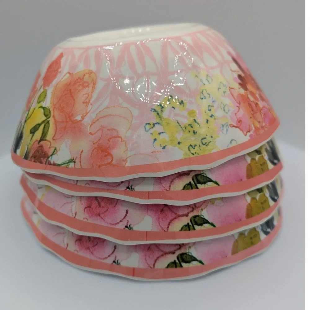 Coventry Melamine Bowls Set/4‎ Pink Floral Watercolor Shatter Resistant BPA Free